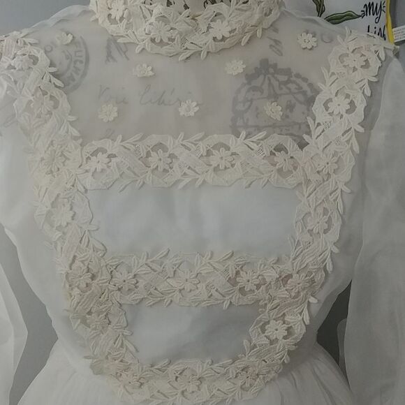 My mother's vintage Bohemian 1960's wedding gown long sleeves and lace - Picture 4 of 14